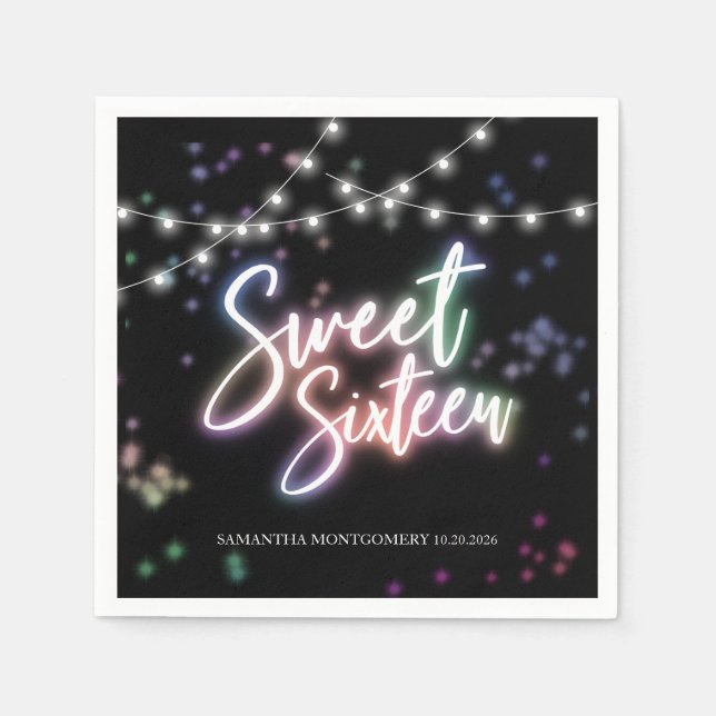 Sweet 16 Birthday Farbenfrohe Neon Glow Dunkles Pa Serviette (Vorderseite)