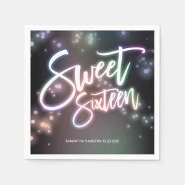 Sweet 16 Birthday Farbenfrohe Neon Glow Dunkles Pa Serviette