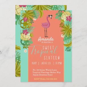 Sweet 16 Birthday Flamingo Luau Palm Tree Beach Einladung