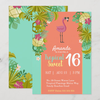 Sweet 16 Birthday Flamingo Luau Palm Tree Beach Einladung