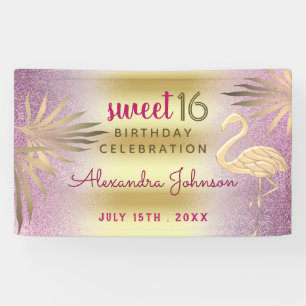 Sweet 16 Birthday Flamingo Pink und Gold Banner