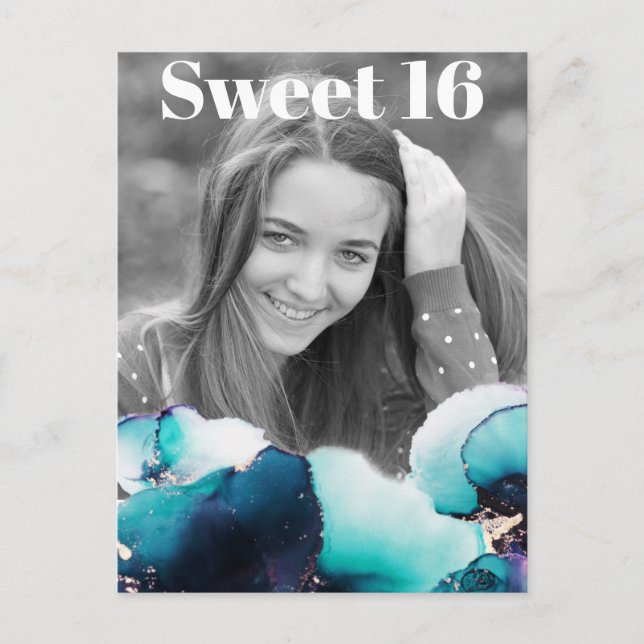 *~* Sweet 16 Birthday Foto AQUAMARIN Abstrakt AP29 Einladungspostkarte (Vorderseite)
