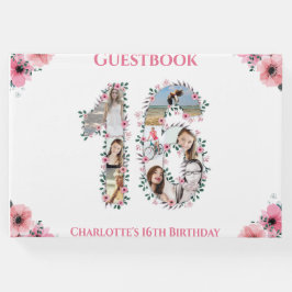 Sweet 16 Birthday Foto Collage Blume Mädchen Weiß Gästebuch