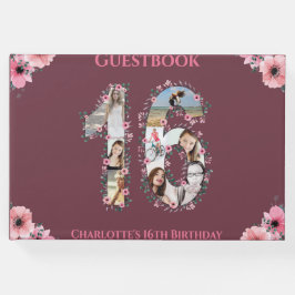 Sweet 16 Birthday Foto Collage Flower Girl Pink Gästebuch