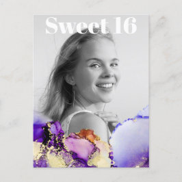 *~* Sweet 16 Birthday Foto GOLD LILA PINK AP29 Einladungspostkarte