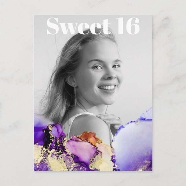 *~* Sweet 16 Birthday Foto GOLD LILA PINK AP29 Einladungspostkarte (Vorderseite)