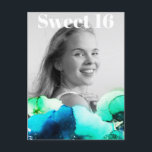 ~* Sweet 16 Birthday Foto Green Navy Mint AP29 Einladungspostkarte<br><div class="desc">(Suche nach ähnlichen Designs auf verschiedenen Produkten in AP29) (Dieses Design kann leicht an JEDES Alter oder EVENT angepasst werden) Erfahren Sie, wenn Sie Hilfe benötigen. *~* Energienachere Postkarte. Ändern / Bearbeiten Sie den Text und das FOTO des süßen 16 Geburtstagskarls. Abstrakte Künstlerische Girly Chic SWEET 16 Save the Date...</div>