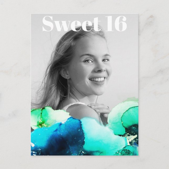 ~* Sweet 16 Birthday Foto Green Navy Mint AP29 Einladungspostkarte (Vorderseite)