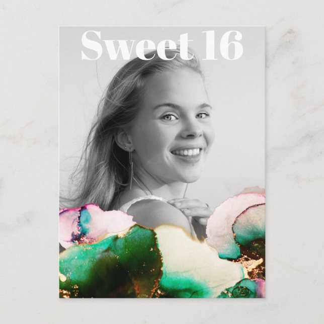 ** Sweet 16 Birthday Foto Green PinK Mint AP29 Einladungspostkarte (Vorderseite)