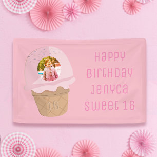 Sweet 16 Birthday Foto Pink Ice Cream Party Banner