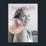 *~* Sweet 16 Birthday Foto Rose Ballon AP29 Einladungspostkarte<br><div class="desc">(Suche nach ähnlichen Designs auf verschiedenen Produkten in AP29) (Dieses Design kann leicht an JEDES Alter oder EVENT angepasst werden) Erfahren Sie, wenn Sie Hilfe benötigen. *~* Energienachere Postkarte / Postkarte. Ändern / Bearbeiten Sie den Text und das FOTO des süßen 16 Geburtstagskarls. Abstrakte Künstlerische Girly Chic SWEET 16 Save...</div>