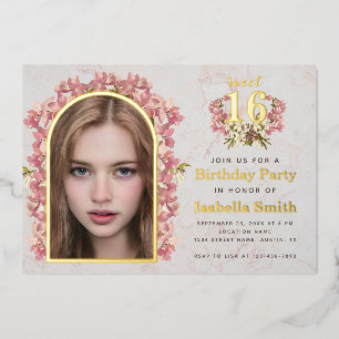 Sweet 16 Birthday Girl Foto Orchids Arch Marmor Folieneinladung