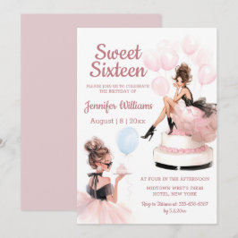 sweet 16 birthday girl pink party invitation  mitteilungskarte