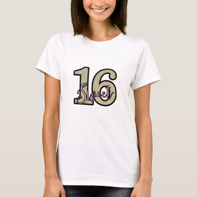 Sweet 16 Birthday Girl T - Shirt Silver Pink Imita (Vorderseite)