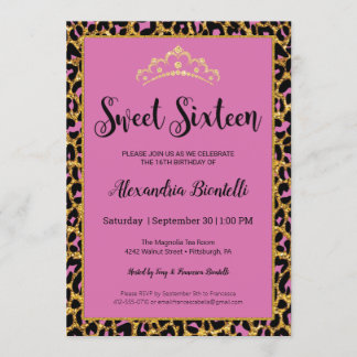 Sweet 16 Birthday|Girly Pink Leopard Gold Glitzer Einladung