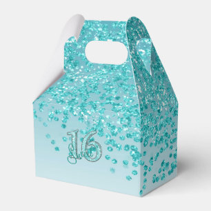 Sweet 16 Birthday Glam Aquamarin Blue Glitzer Geschenkschachtel