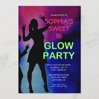 Sweet 16 Birthday Glow Party Einladung