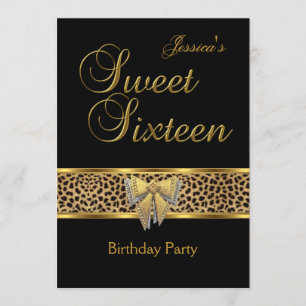 Sweet 16 Birthday Gold Black Leopard Bogen Einladung