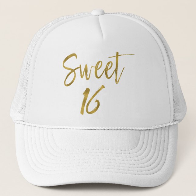 Sweet 16 Birthday Gold Foil und White Trucker Hat Truckerkappe (Vorderseite)