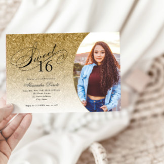Sweet 16 Birthday Gold Glitzer Glam Foto Einladung