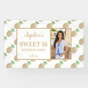 Sweet 16 Birthday Gold Weißes Ananas Foto Banner