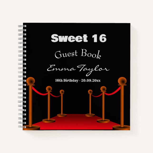Sweet 16 Birthday Hollywood Red & Black Guest Book Notizbuch (Vorderseite)