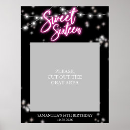 Sweet 16 Birthday Hot Pink Neon Dunkles Party Poster