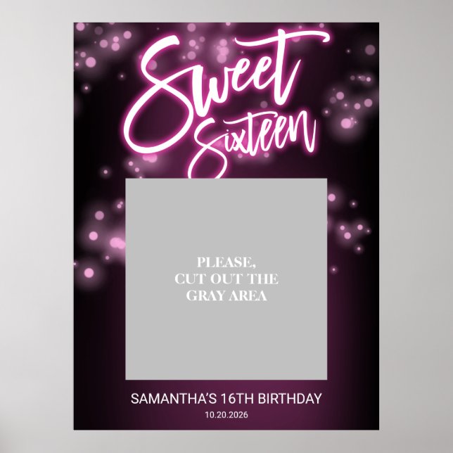 Sweet 16 Birthday Hot Pink Neon Dunkles Party Poster (Vorne)