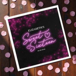 Sweet 16 Birthday Hot Pink Neon Dunkles Party Serviette