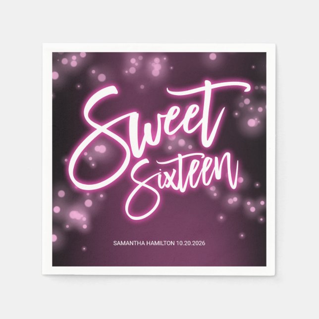 Sweet 16 Birthday Hot Pink Neon Glow Effect Party Serviette (Vorderseite)