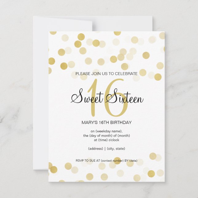 Sweet 16 Birthday Imitate Gold Foil Glitzer Lights Einladung (Vorderseite)
