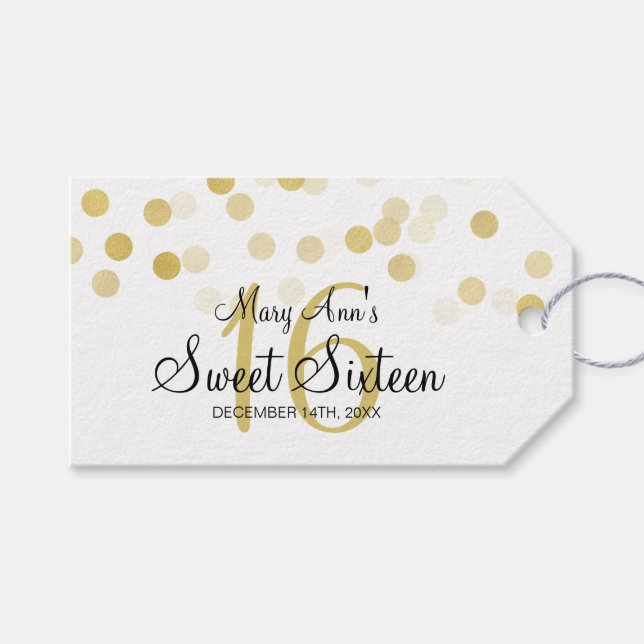 Sweet 16 Birthday Imitate Gold Foil Glitzer Lights Geschenkanhänger (Vorderseite (Horizontal))