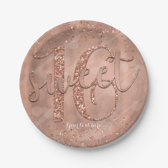 Sweet 16 Birthday Imitats Rose Gold Glitzer Party Pappteller (Vorderseite)