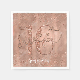 Sweet 16 Birthday Imitats Rose Gold Glitzer Party Serviette