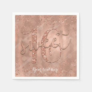 Sweet 16 Birthday Imitats Rose Gold Glitzer Party Serviette