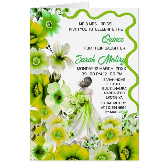 Sweet 16. Birthday Invitation Editable, Floral Pi (Vorne)