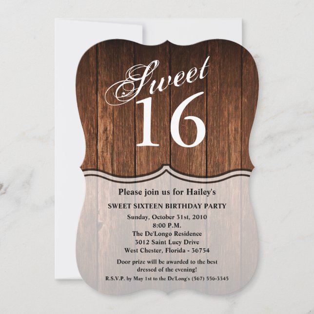 Sweet 16 Birthday Invite Barn Wood Country Einladung (Vorderseite)