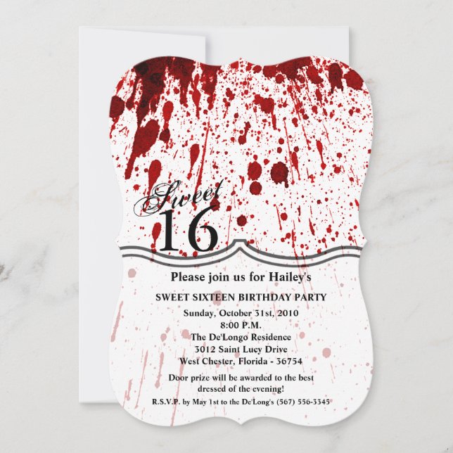 Sweet 16 Birthday Invite Blood Spritzer Vampire Go Einladung (Vorderseite)