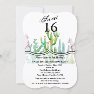 Sweet 16 Birthday Invite Boho Llama Bohemisch Cact Einladung