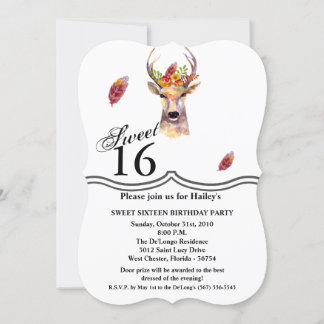Sweet 16 Birthday Invite boho Reh Buck Head Brown Einladung