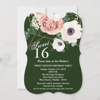Sweet 16 Birthday Invite Geometric Garden Hunter Einladung