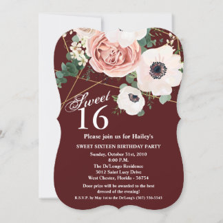 Sweet 16 Birthday Invite Geometric Garden Wine Bur Einladung