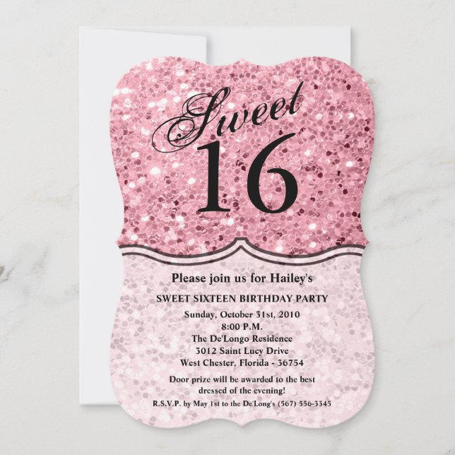 Sweet 16 Birthday Invite Rose Gold Glitzer Einladung (Vorderseite)