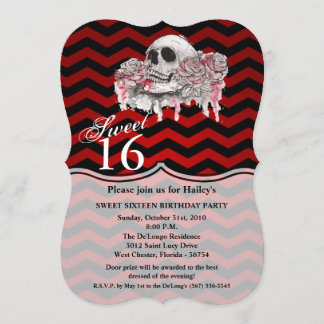 Sweet 16 Birthday Invite Skull Rose Gothic Zickzac Einladung