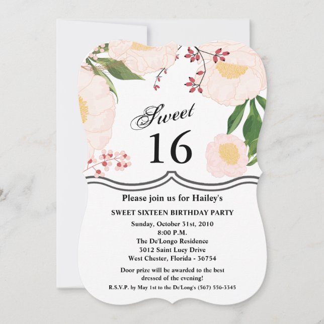 Sweet 16 Birthday Invite White Floral Blume auf W Einladung (Vorderseite)