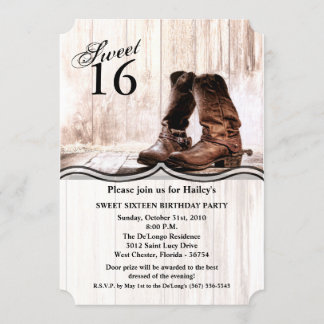 Sweet 16 Birthday Inviteboots Land rustikal West Einladung