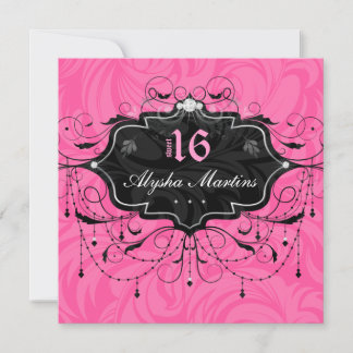 Sweet 16 Birthday Jewel Chandelier Frame PInk Einladung