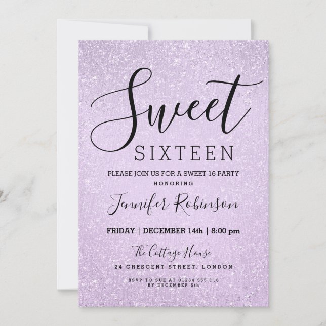 Sweet 16 Birthday Lavender Glitzer Look Paint Einladung (Vorderseite)