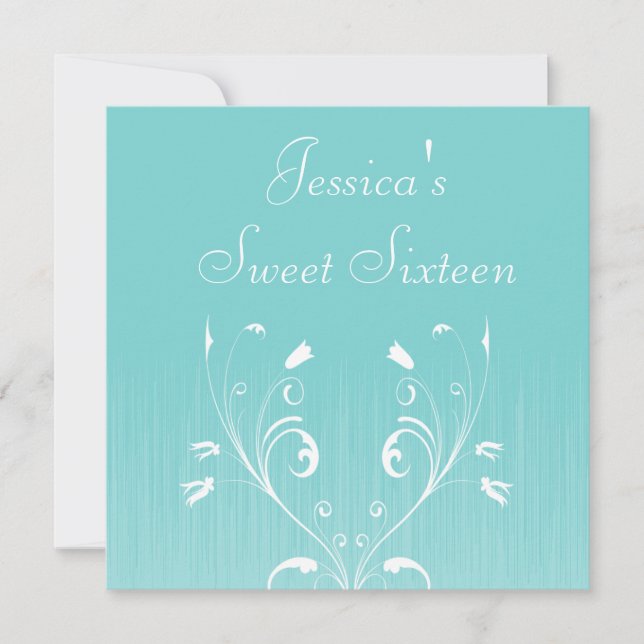 Sweet 16 Birthday Light Blue White Blume Einladung (Vorderseite)