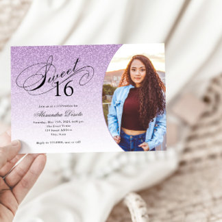 Sweet 16 Birthday Light Lila Glitzer Glam Foto Einladung